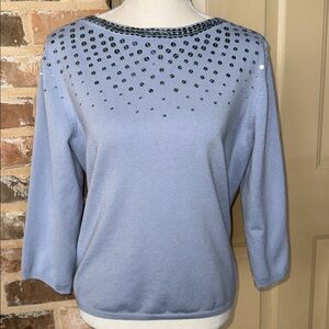 Ruby Rd Elegant Sky Blue Knit Sequin Embellished Lightweight Sweater Sz XL